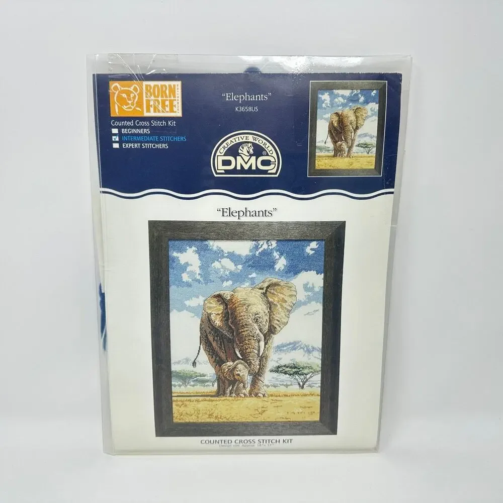 DMC Creative World Counted Cross Stitch Kit Elephants K3658US 14x17 16Aida *Read